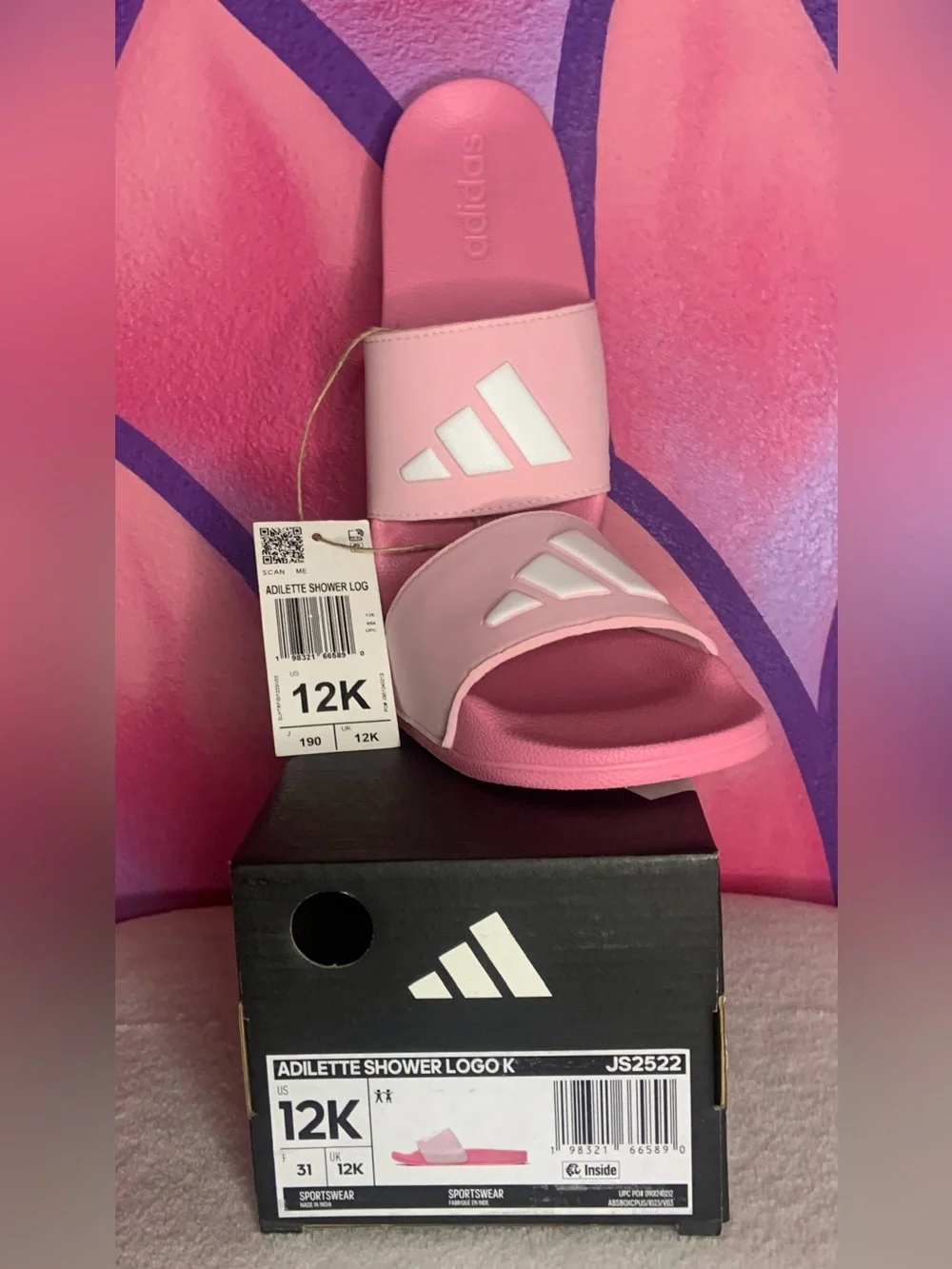 ADIDAS ~ ADILETTE SHOWER LOGO SANDALS KIDS ~ Girls age 4 - 7 ~ Size 12K ~ * NIB